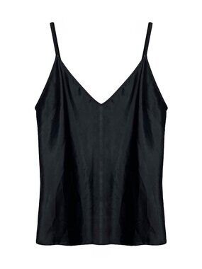Zara Womens Satin V-Neck Cami Black Medium Date Night